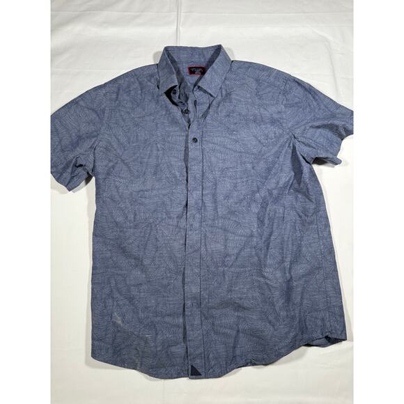 UNTUCKit Montu Men’s XL Slim Fit Short Sleeve Button-Up Shirt Blue Leaf Print - Picture 1 of 3